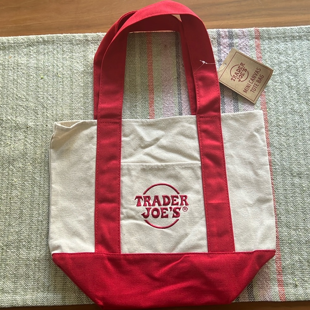 Trader Joe’s Mini Canvas Tote Bag Red NWT